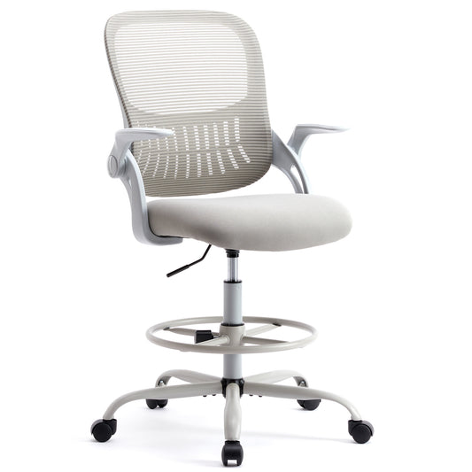 Sweetcrispy Drafting Tall Office Chair Ergonomic High Desk Chair with Flip-up Armrests