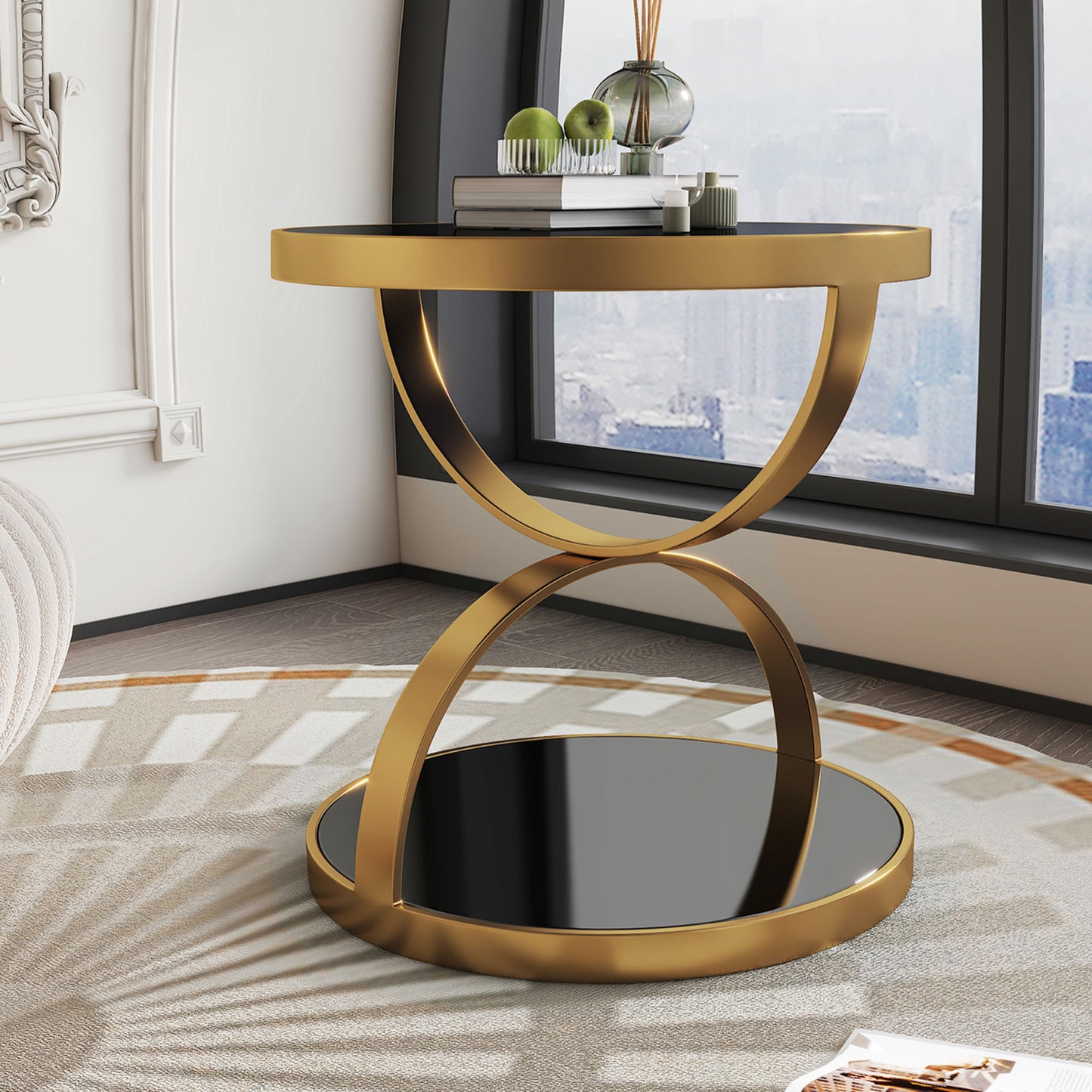 Luxury Stainless Steel End Table Decor with Storage Shelf for Home & Living Room |Gold Coffee Table|Outdoor & Indoor Furniture