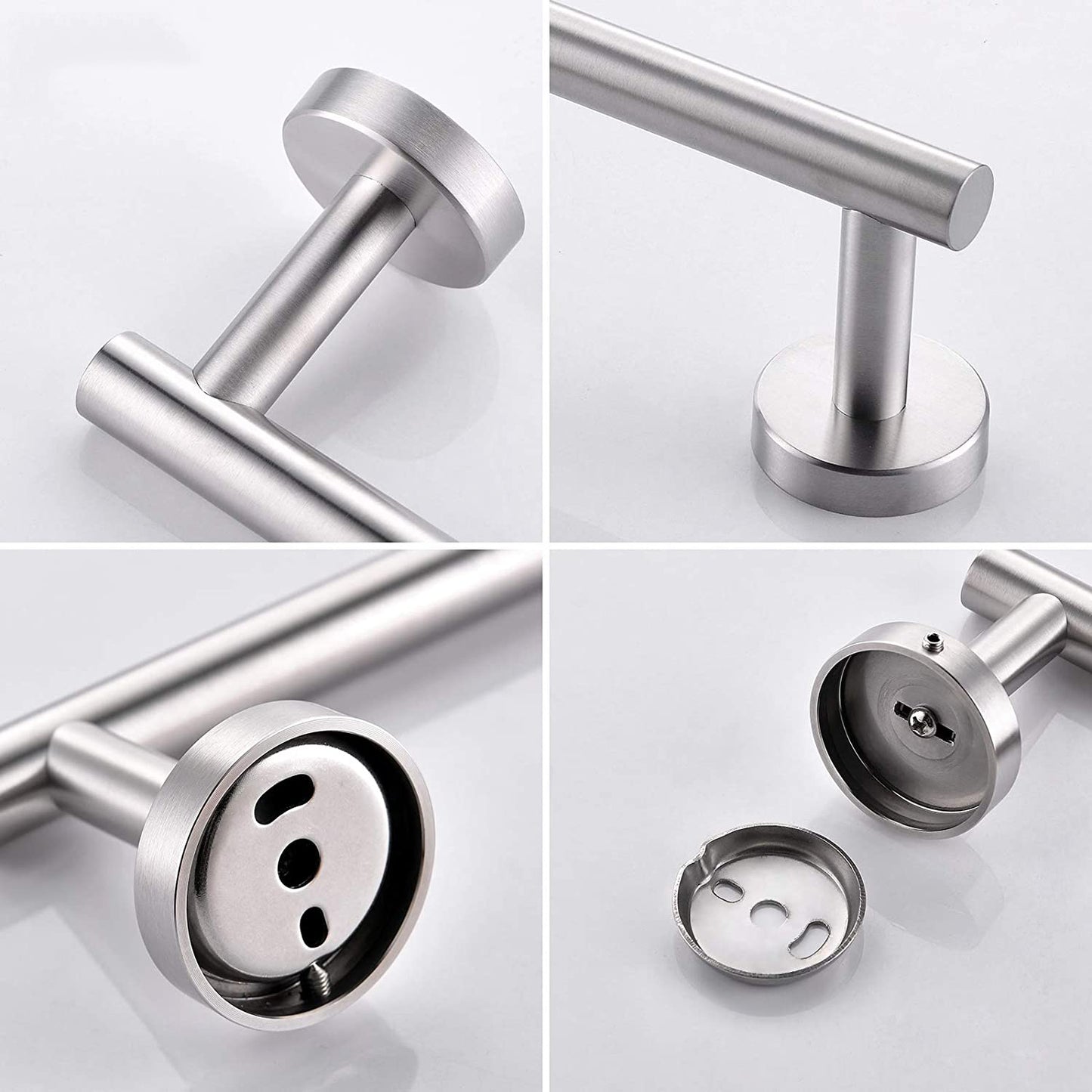 Wall Mounted Towel Rail, 4 Pieces Bathroom Accessories Set, Stainless Steel Toilet Roll Holder and Hooks