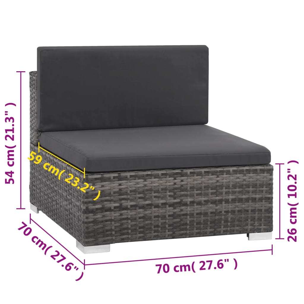 7 Piece Patio Lounge Set with Cushions Poly Rattan Gray