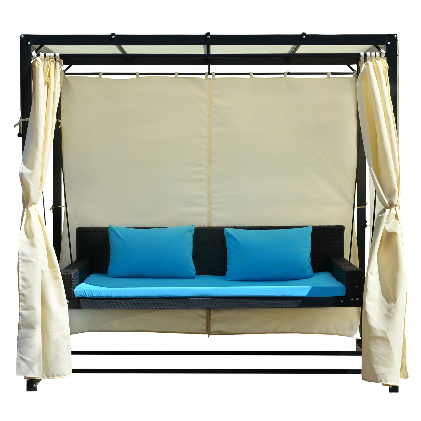 [VIDEO provided]U_Style 2-3 People Outdoor Swing Bed; Adjustable Curtains; Suitable For Balconies;  Gardens And Other Places