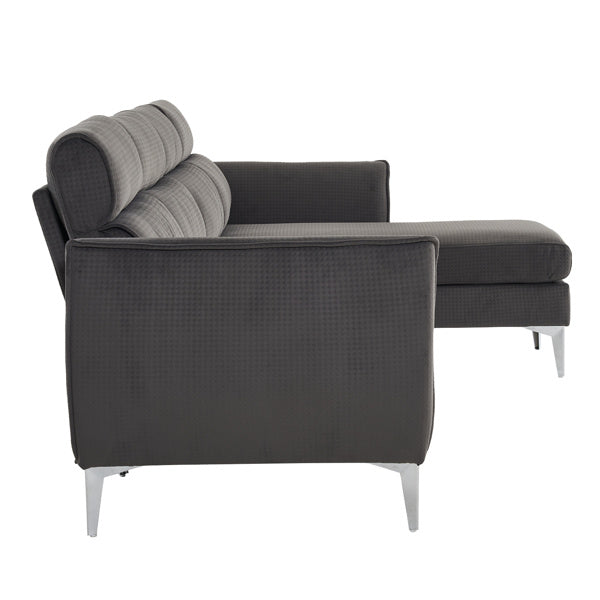 282*142*88cm Pushback Chair Shape Four Seats with Footstool Plaid Fleece Diamond Electroplated Gold Triple Leg Indoor Modular Sofa Beige