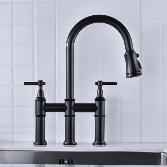 A|M Aquae Bridge Kitchen Faucet with Pull-Down Sprayhead in Spot