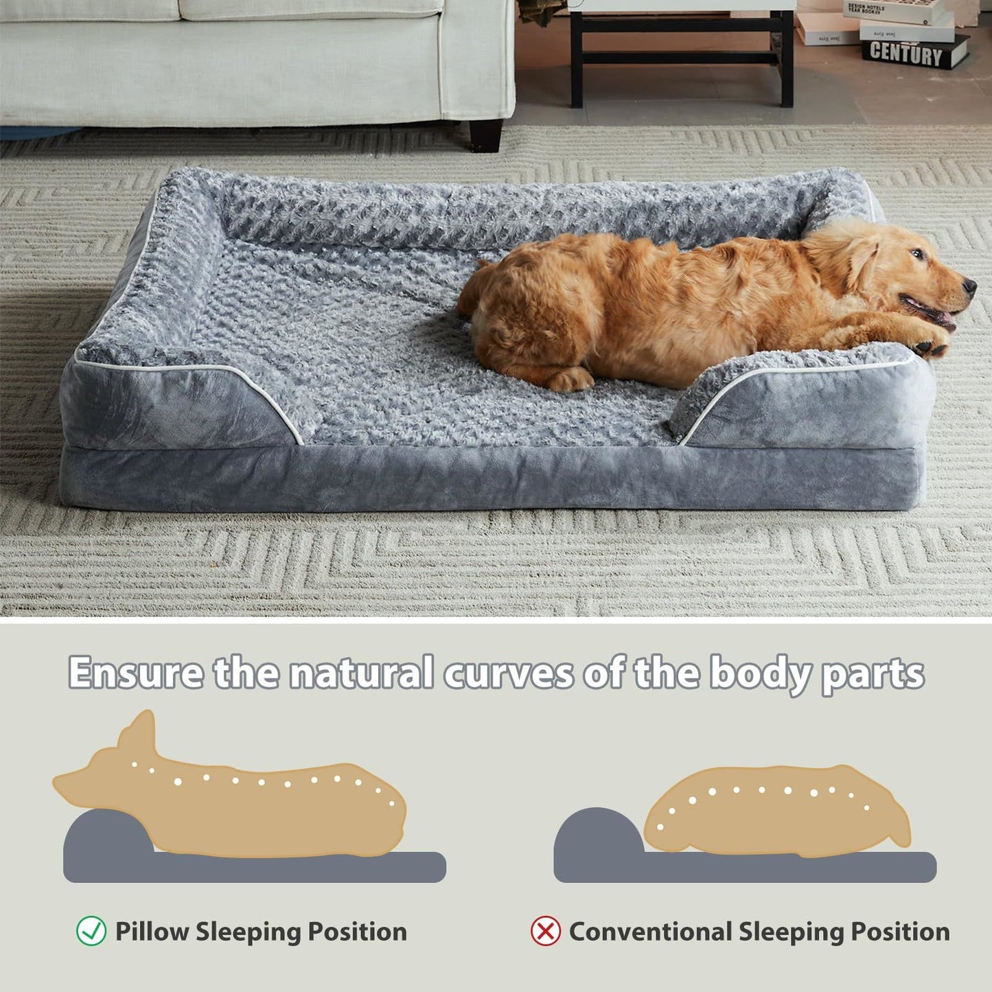 Bolster Dog Sofa Bed with Waterproof Lining & Non-Skid Bottom