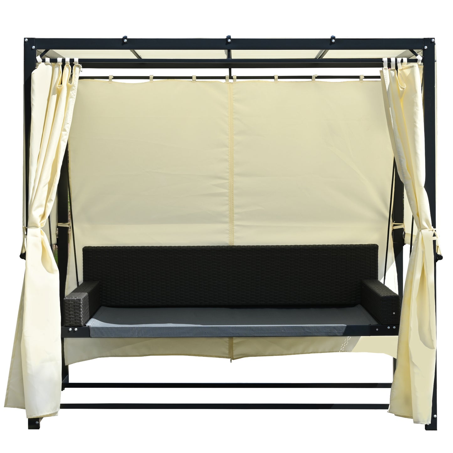 [VIDEO provided]U_Style 2-3 People Outdoor Swing Bed; Adjustable Curtains; Suitable For Balconies;  Gardens And Other Places