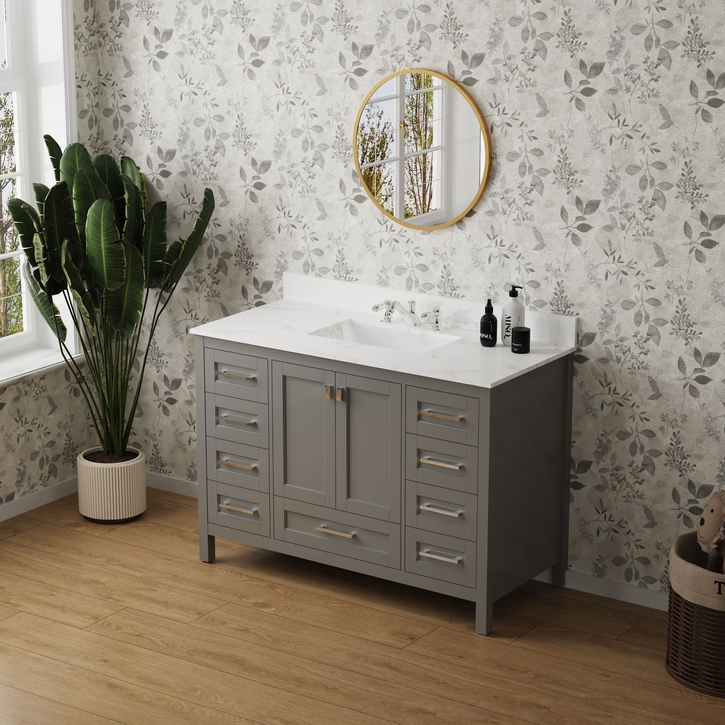 Vanity Sink Combo featuring a Marble Countertop, Bathroom Sink Cabinet, and Home Decor Bathroom Vanities - Fully Assembled Grey 48-inch Vanity with Sink 23V03-48GR