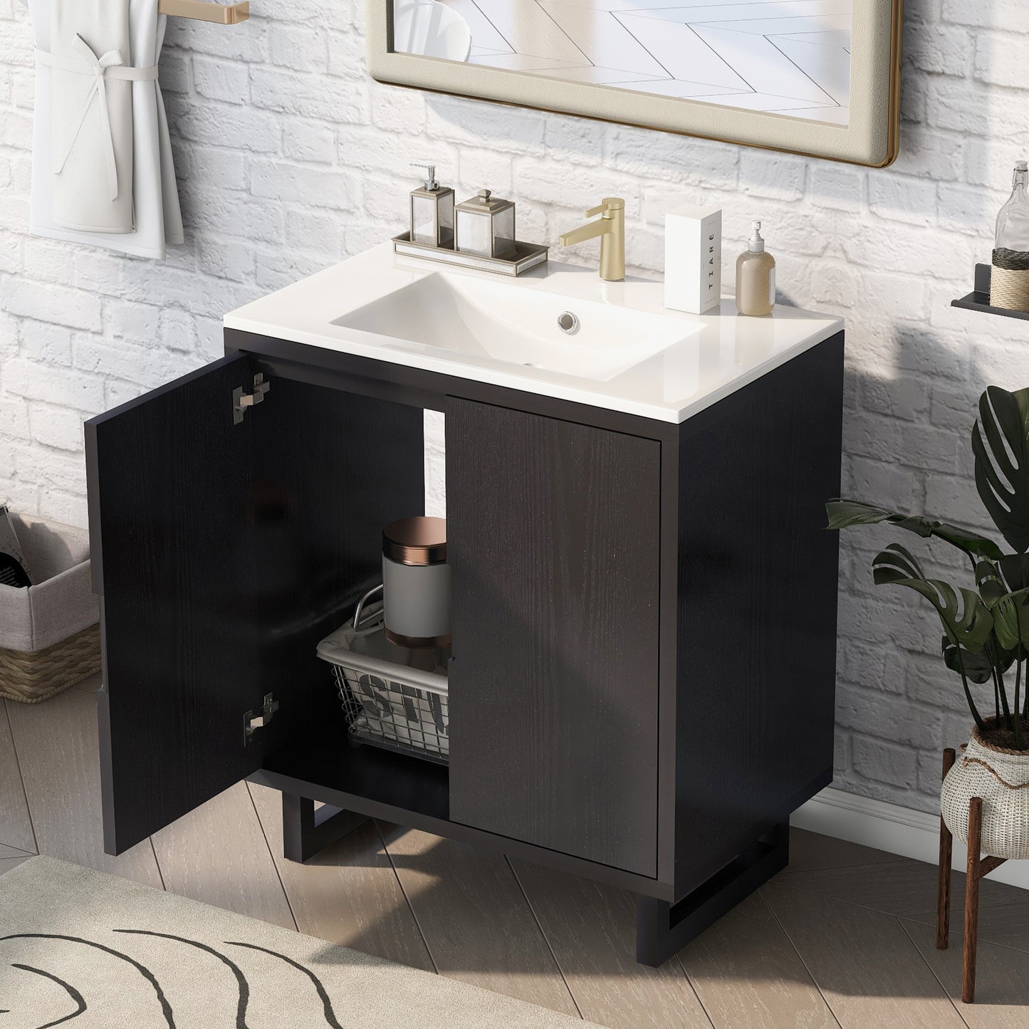 [Cabinet Only] 30" Bathroom vanity, black