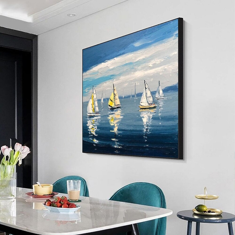 Hand Painted Oil Painting Sailboat Ocean Seascape-Hand-Painted- Oil Painting Handmade- Wall Art Hand Paint - For Home Decoration