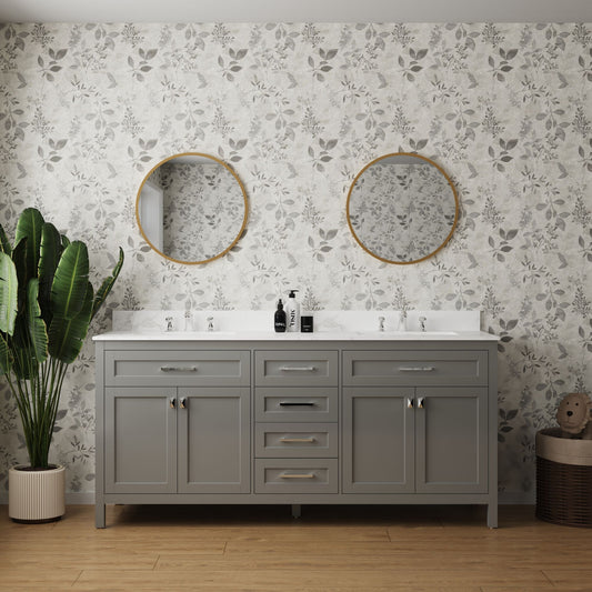 Vanity Sink Combo featuring a Marble Countertop, Bathroom Sink Cabinet, and Home Decor Bathroom Vanities - Fully Assembled White 72-inch Vanity with Sink 23V03-72GR