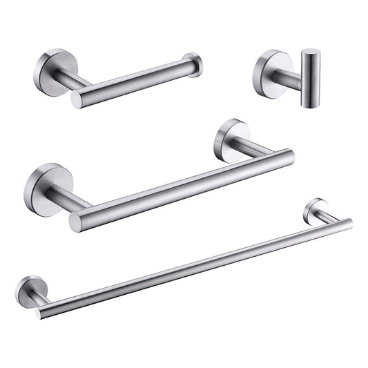 Wall Mounted Towel Rail, 4 Pieces Bathroom Accessories Set, Stainless Steel Toilet Roll Holder and Hooks