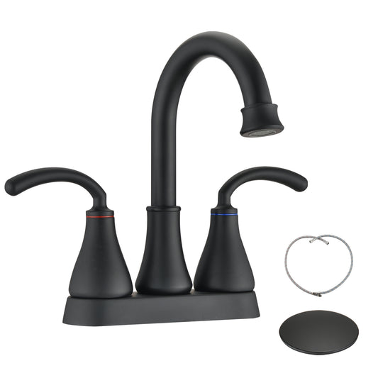 AvaMalis A|M Aquae Matte Black Dual Handles 4 Inches Center set Lead-Free Bathroom Sink Faucet