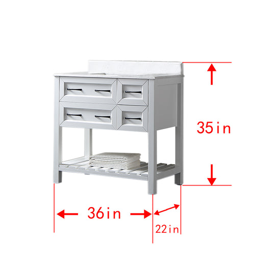 36 in. W x 22 in. D x 35 in. H Transitional Freestanding Bath Vanity in White with Engineer Stone Top in White