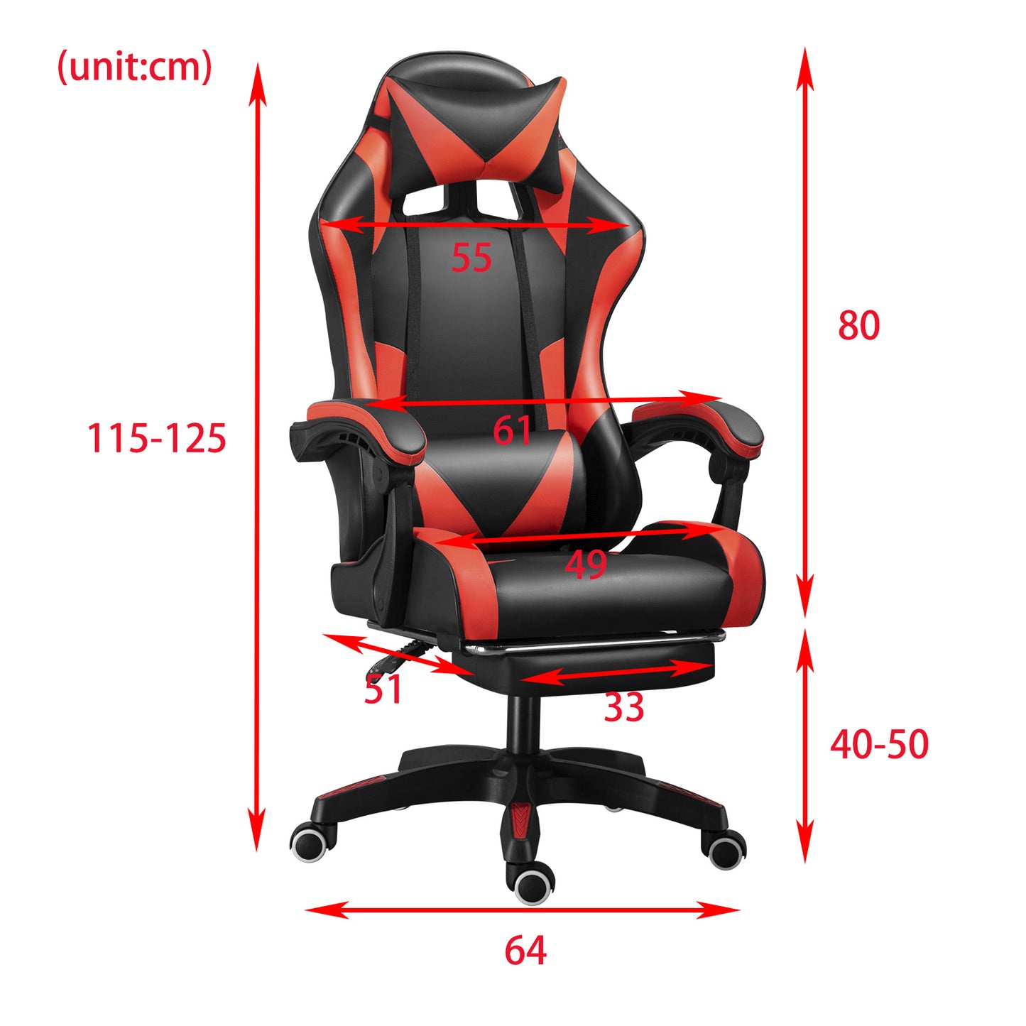 PU gaming chair, swivel recliner with adjustable backrest and seat height, high back gaming chair with footrest, office chair with 360° swivel, suitable for office or gaming