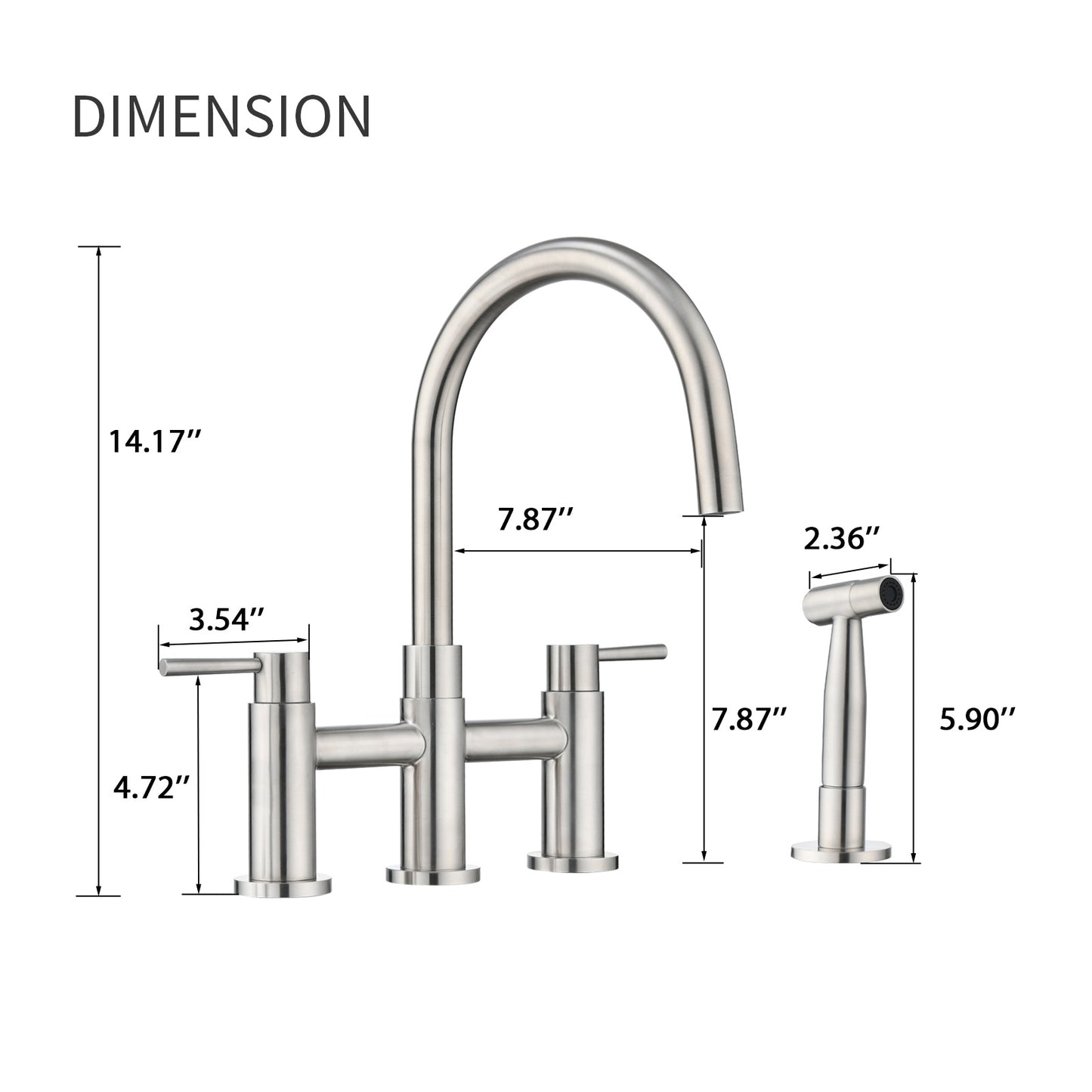A|M Aquae Double Handle Bridge Kitchen Faucet with Side Spray