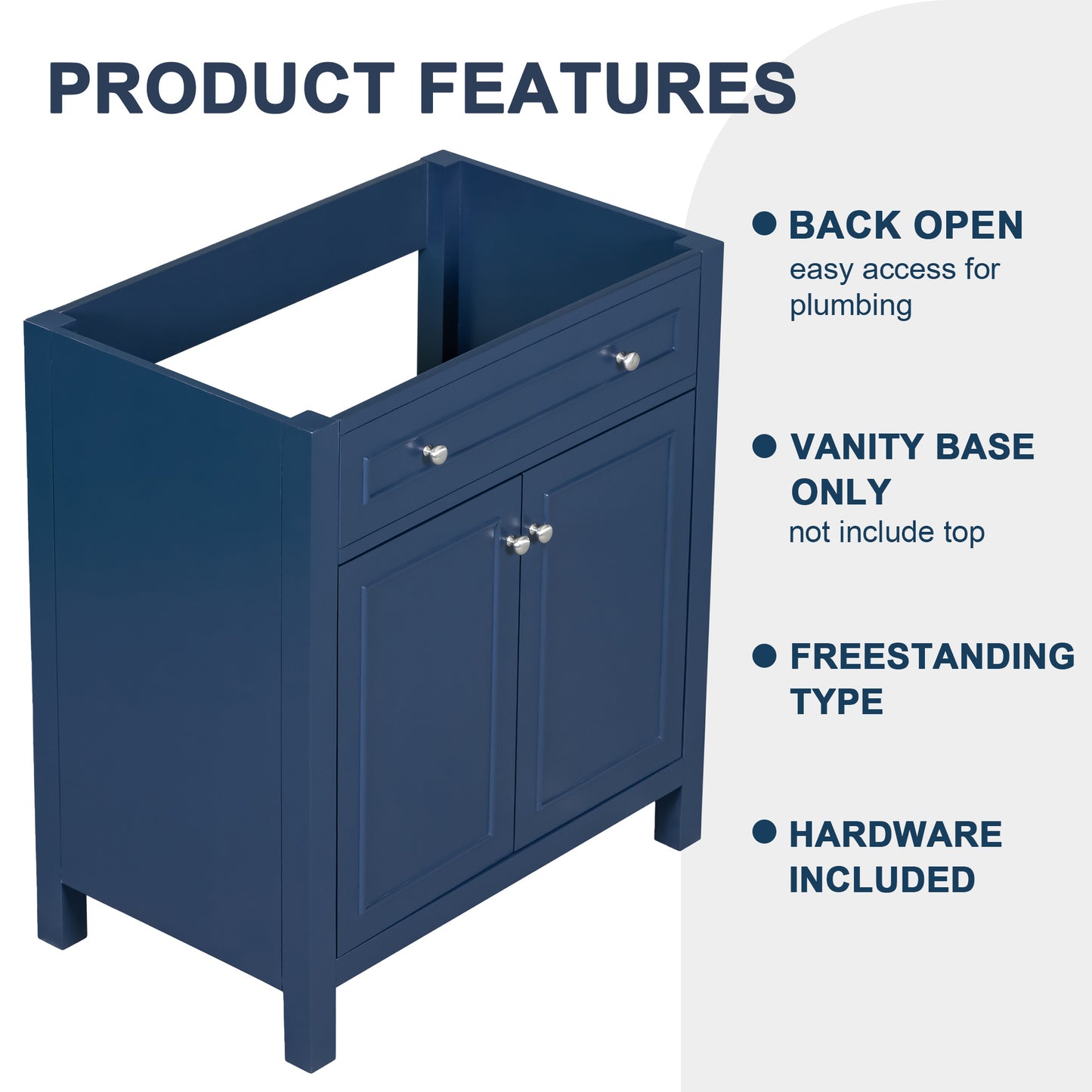 30" Bathroom Vanity without Sink Top, Cabinet Base Only, Bathroom Storage Cabinet with Two Doors and Adjustable Shelf, Blue