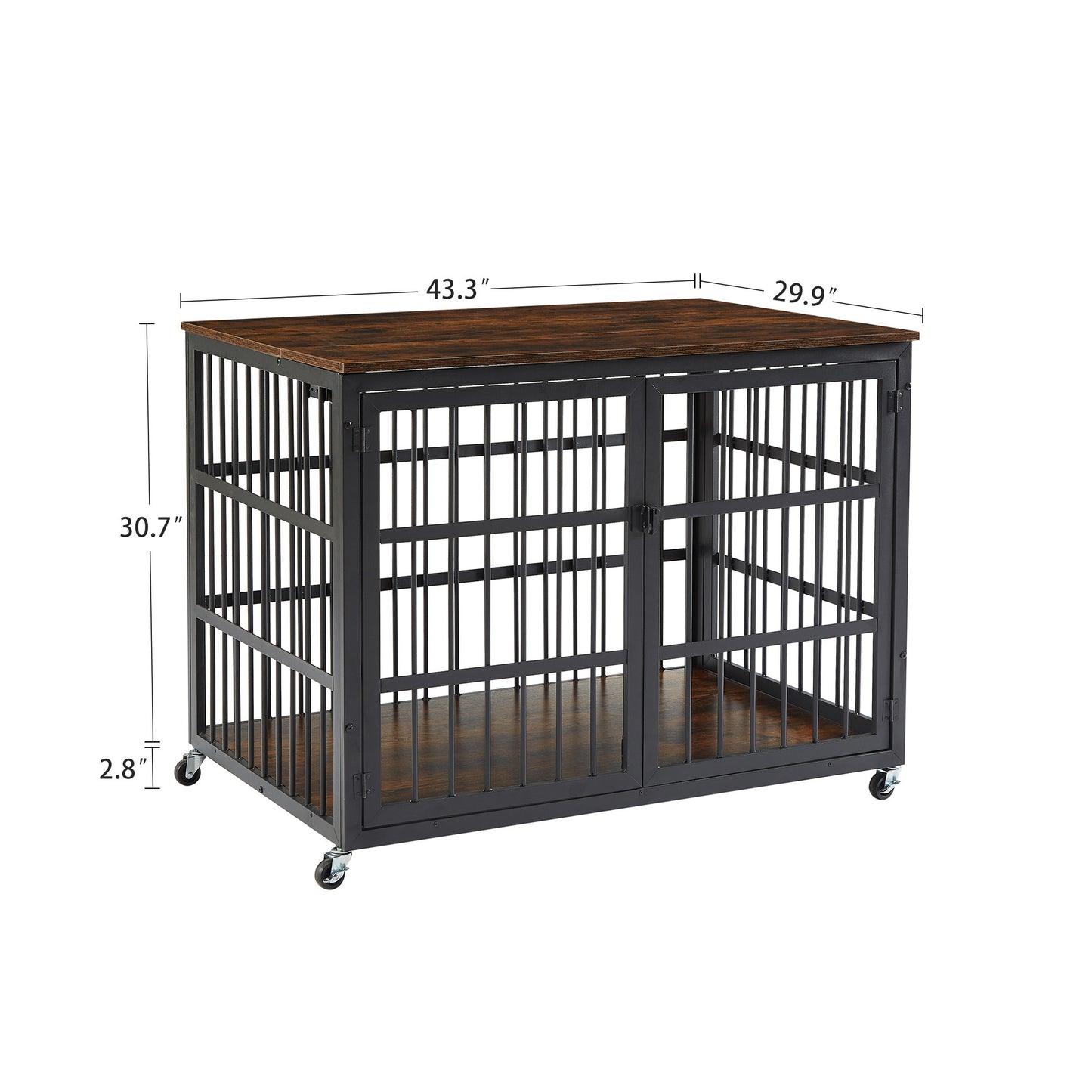 Furniture style dog crate wrought iron frame door with side openings, Grey, 43.3''W x 29.9''D x 33.5''H.