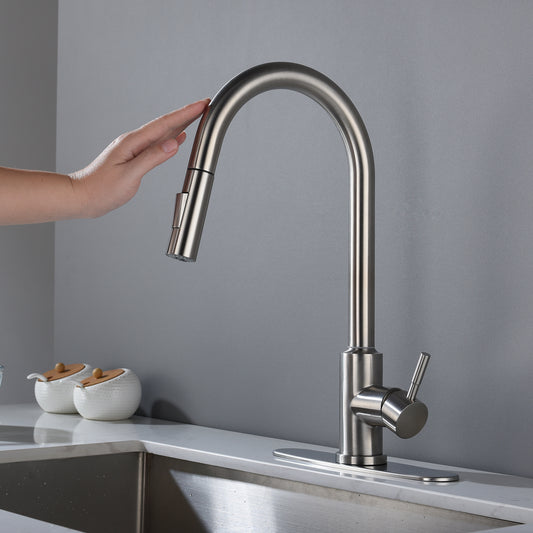 AvaMalis A|M Aquae Touch Kitchen Faucet with Pull Down Sprayer; Single Handle High Arc  Pull out Kitchen Faucet; Single Level Stainless Steel Kitchen Sink Faucets with Pull down Sprayer