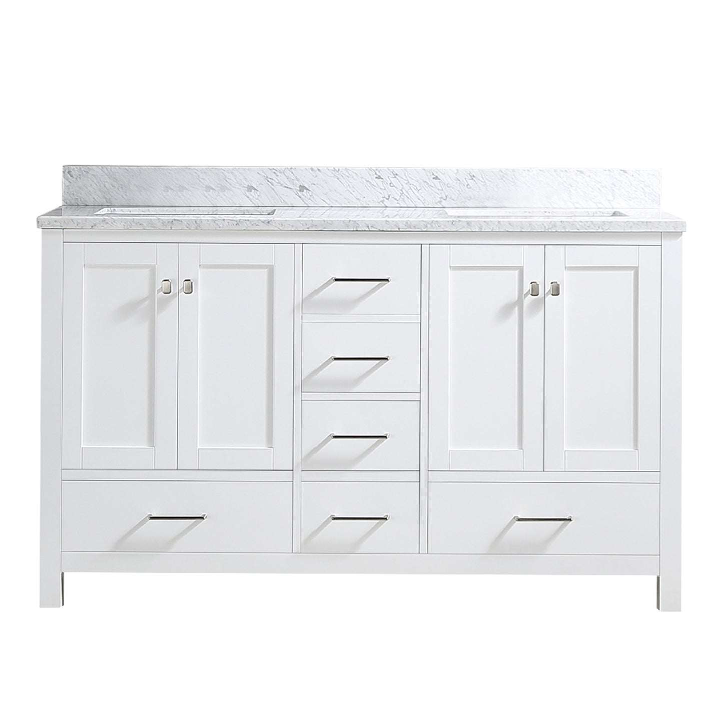 Bathroom Vanity Cabinet set 60 inches Double sink, Bathroom Storage Carrara White Marble Countertop With Back Splash
