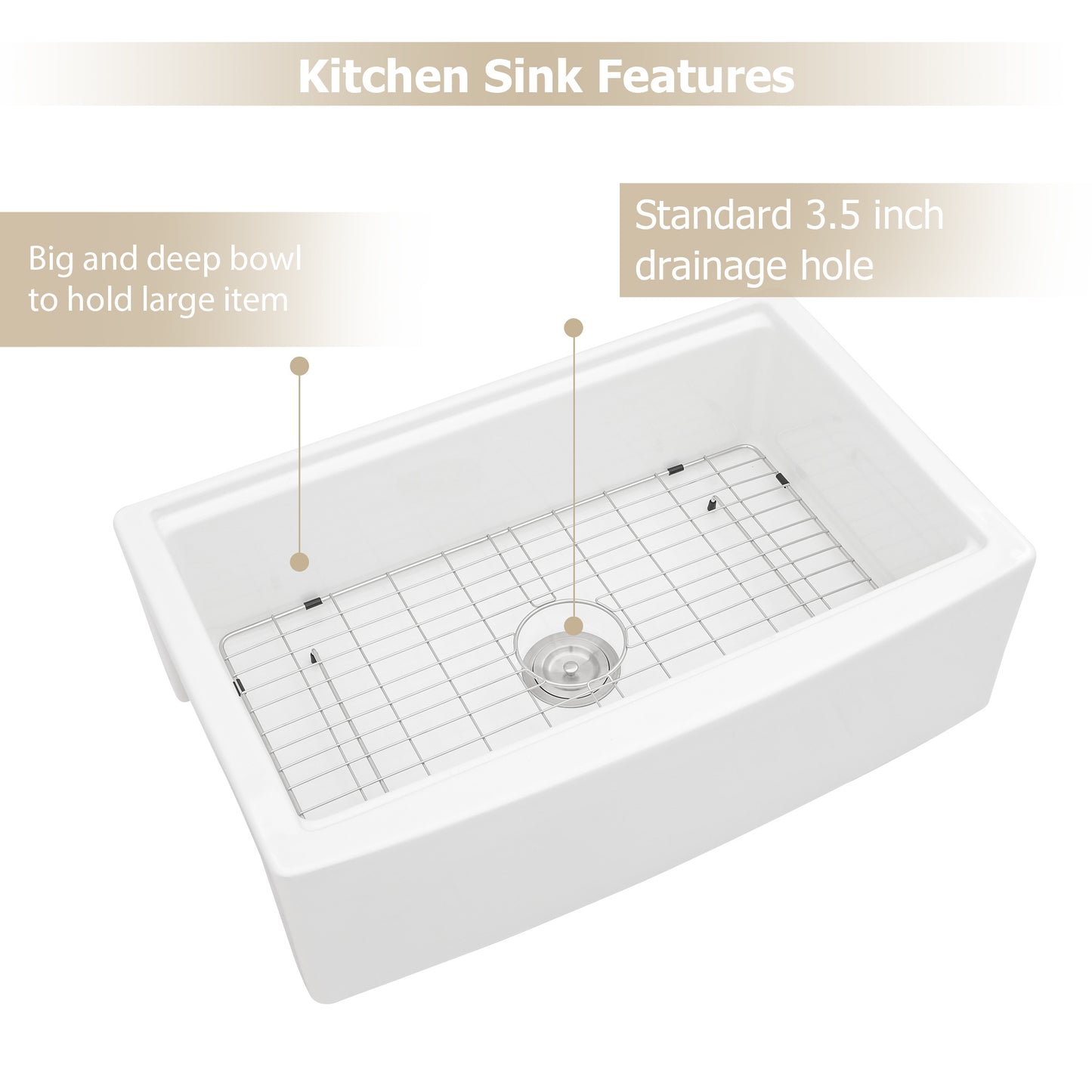 Farmhouse Apron Ceramic Kitchen Sink,Kitchen Sink Double Sink with Strainer
