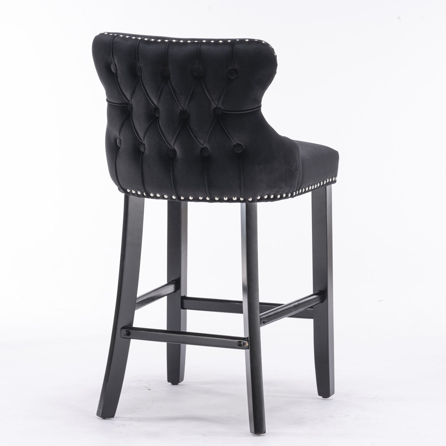 A&A Furniture,Contemporary Velvet Upholstered Wing-Back Barstools with Button Tufted Decoration and Wooden Legs, and Chrome Nailhead Trim, Leisure Style Bar Chairs,Bar stools,Set of 2 (Black),SW1824BK