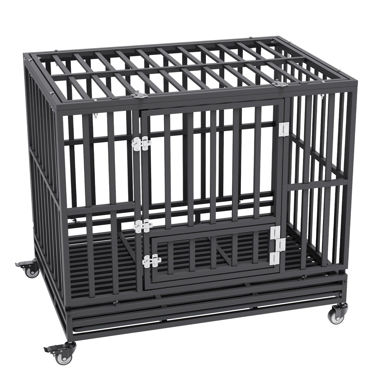 42 Inch Heavy Duty Dog Crate, Indestructible Dog Crate, 3-Door Heavy Duty Dog Kennel for Medium to Large Dogs with Lockable Wheels and Removable Tray, High Anxiety Dog Crate for Indoor & Outdoor