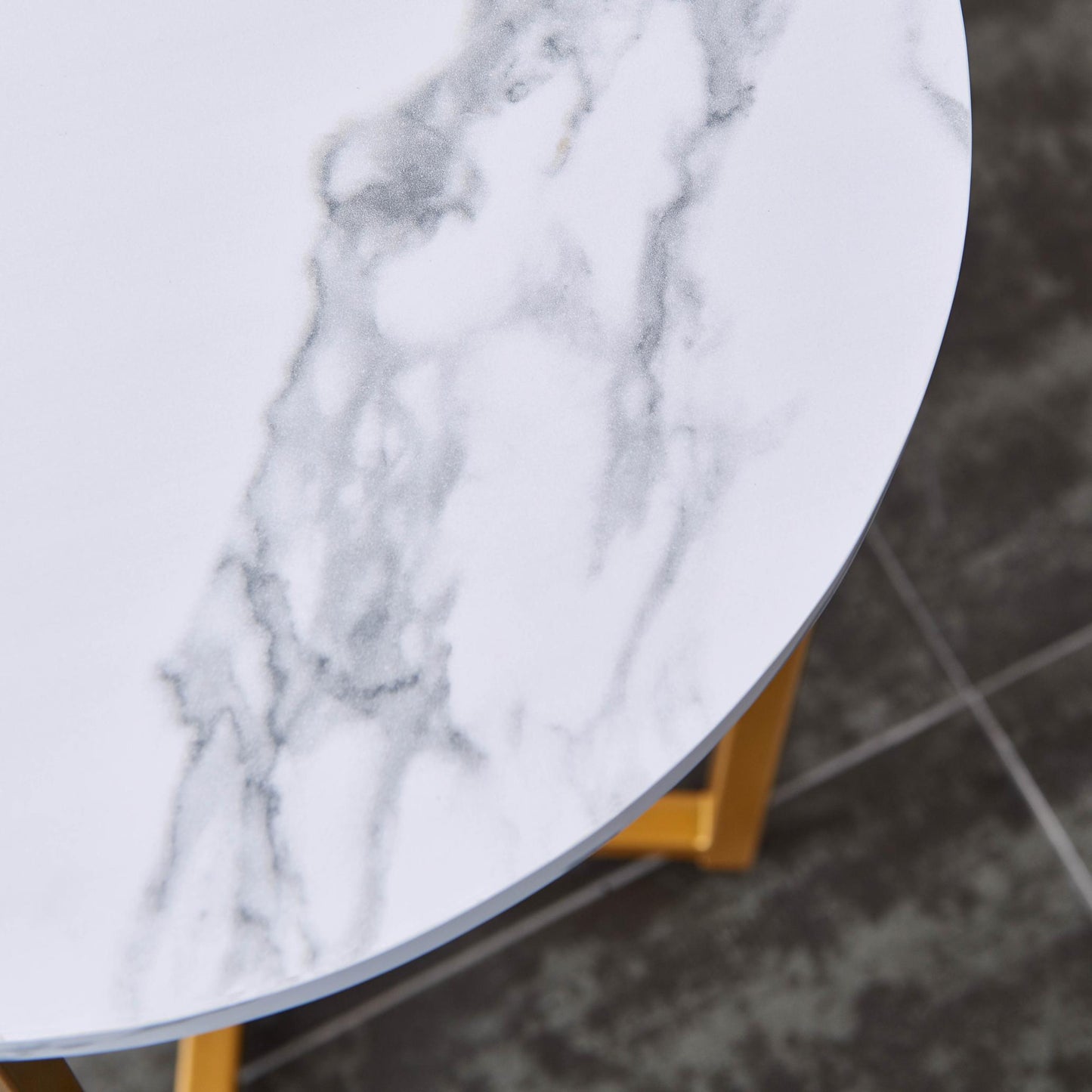 Modern X-shaped end/side table,Golden metal frame with round marble color top