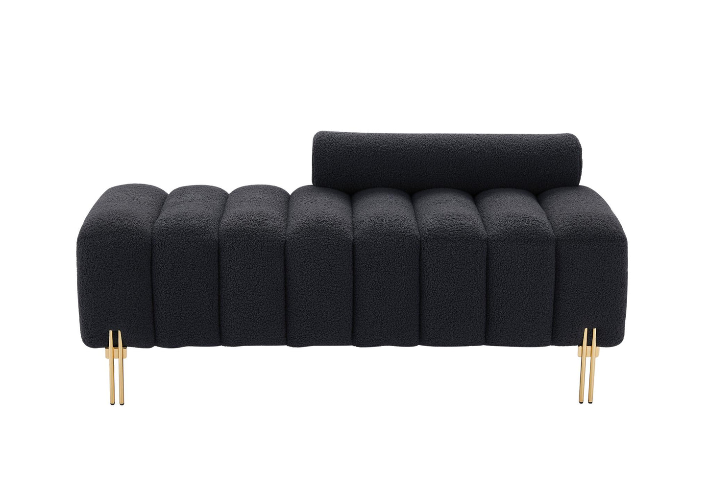 Modern End of Bed Bench Upholstered Teddy Entryway Ottoman Bench Fuzzy Sofa Stool Footrest Window Bench with Gold Metal Legs for Bedroom Apartments