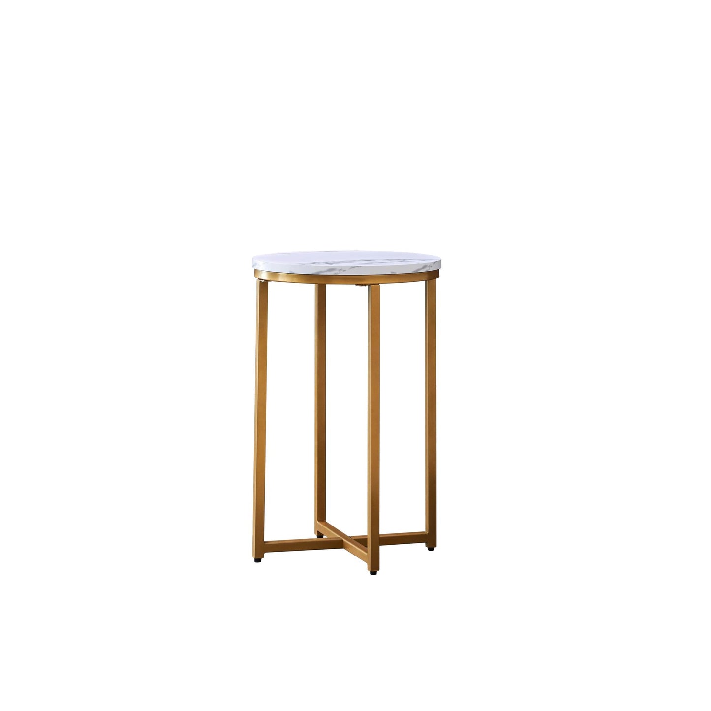 Modern X-shaped end/side table,Golden metal frame with round marble color top